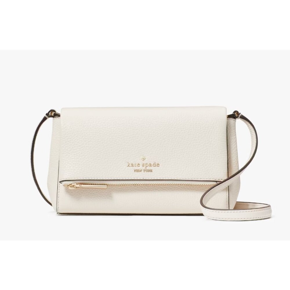 New Kate Spade Leila Mini Zip Crossbody Pebble Leather Parchment